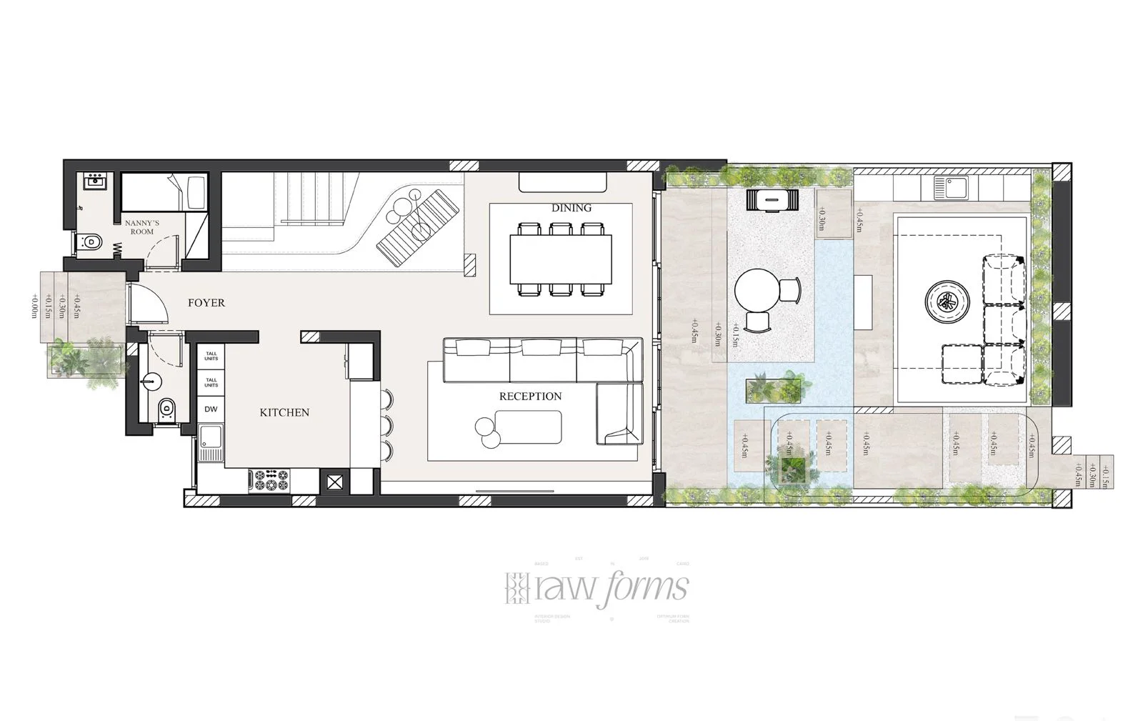2D CAD ground floor plan of a contemporary villa
